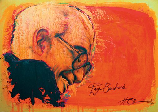 Red portrait of Dave Brubeck