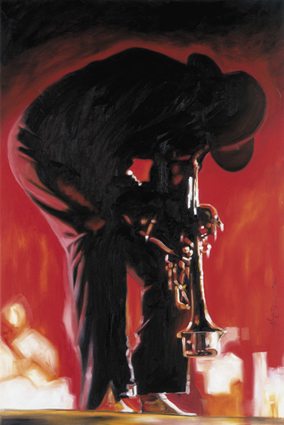 Miles Davis playing the trumpet