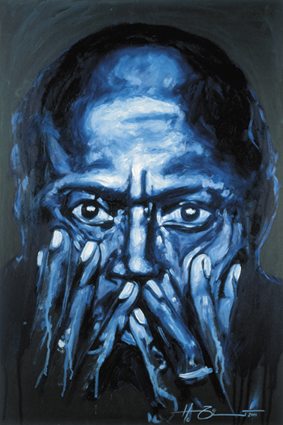 Blue portrait of Miles Davis