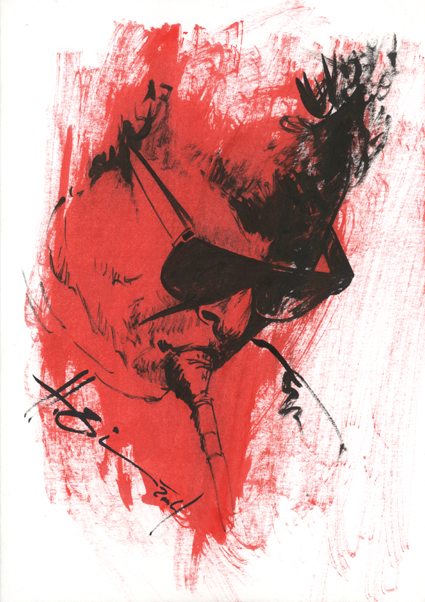 red scetch of Miles Davis